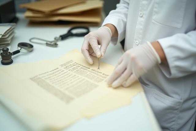 Historische Dokumente werden sorgfältig von einem Konservator begutachtet.
